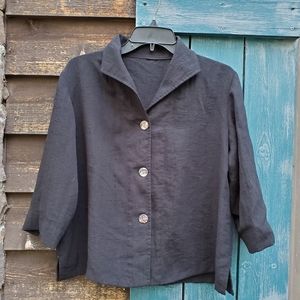 Linen Fridaze Womens Top Jacket 3/4 Sleeves Black M Art To Wear